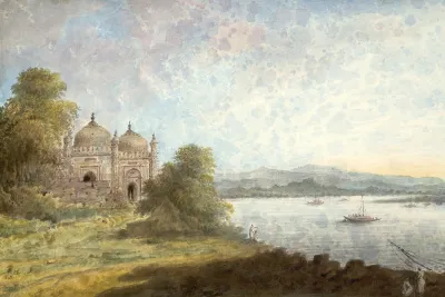 Akbari Mosque Overlooking Ganges by Sita Ram