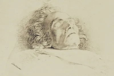 Lithograph of Beethoven on his deathbed by Josef Danhauser