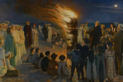 Midsummer Eve bonfire on Skagen's beach by P.S. Krøyer