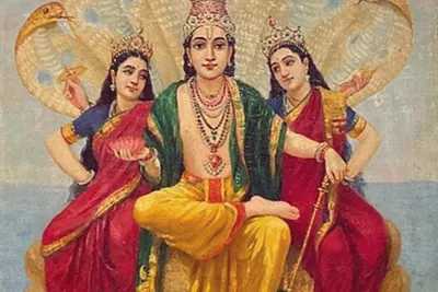 Vishnu On Sheshnag by Raja Ravi Varma