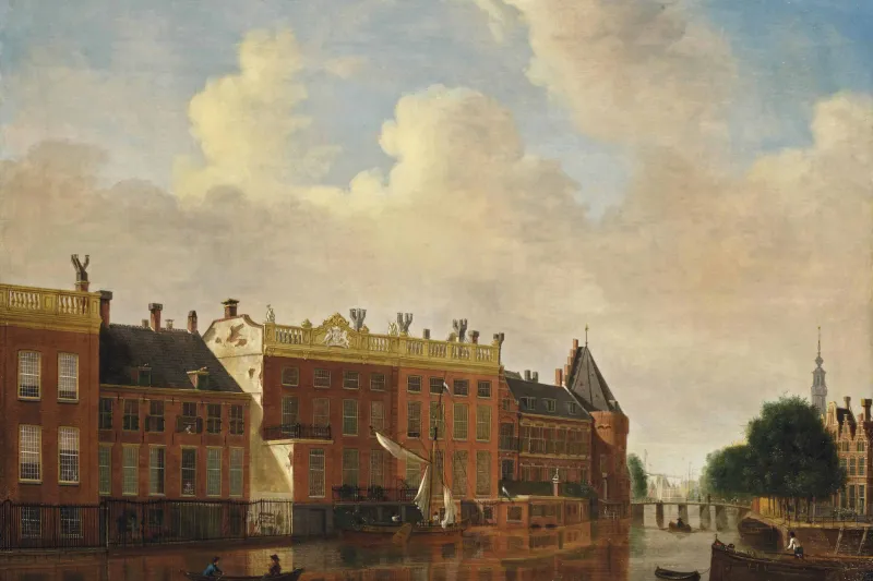 A view from the Binnen-Amstel towards the Kloveniersburgwal by Jan Ekels