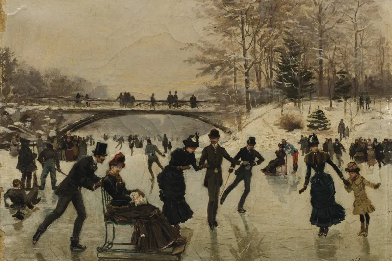 Ice Skaters at the Bois de Boulogne by Léon Joseph Voirin