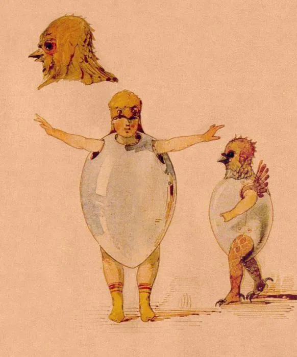Viktor Hartmann's costume sketch of children dressed as chicks in eggshells for the ballet Trilby