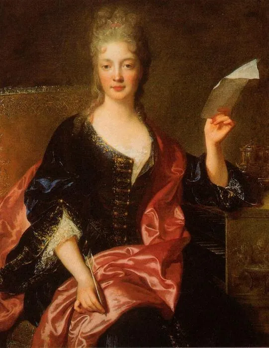 Portrait painting of Élisabeth Jacquet de La Guerre holding a quill and a sheet of music