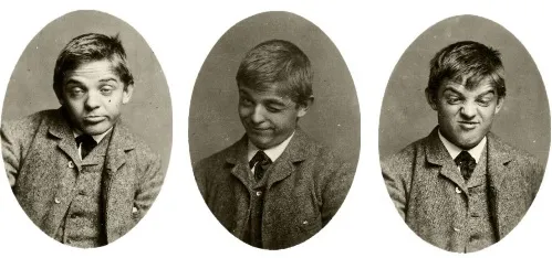 Three more oval vintage portraits of young Carl Nielsen making comic grimaces