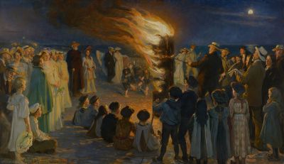 Midsummer Eve bonfire on Skagen's beach by P.S. Krøyer

