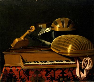Still Life with Musical Instruments and Books by Bartholomeo Bettera

