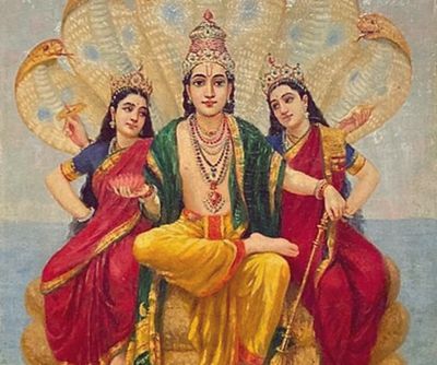 Vishnu On Sheshnag by Raja Ravi Varma

